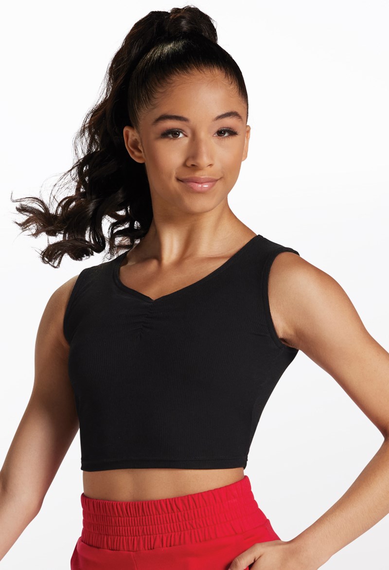 Dance Tops - Ribbed Knit V-Neck Crop Top - Black - Small Adult - 14058