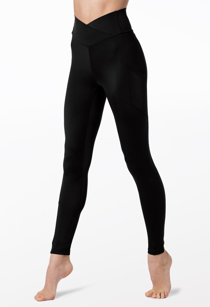 Dance Leggings - Crossover V-Waist Leggings - Black - Large Adult - 14064