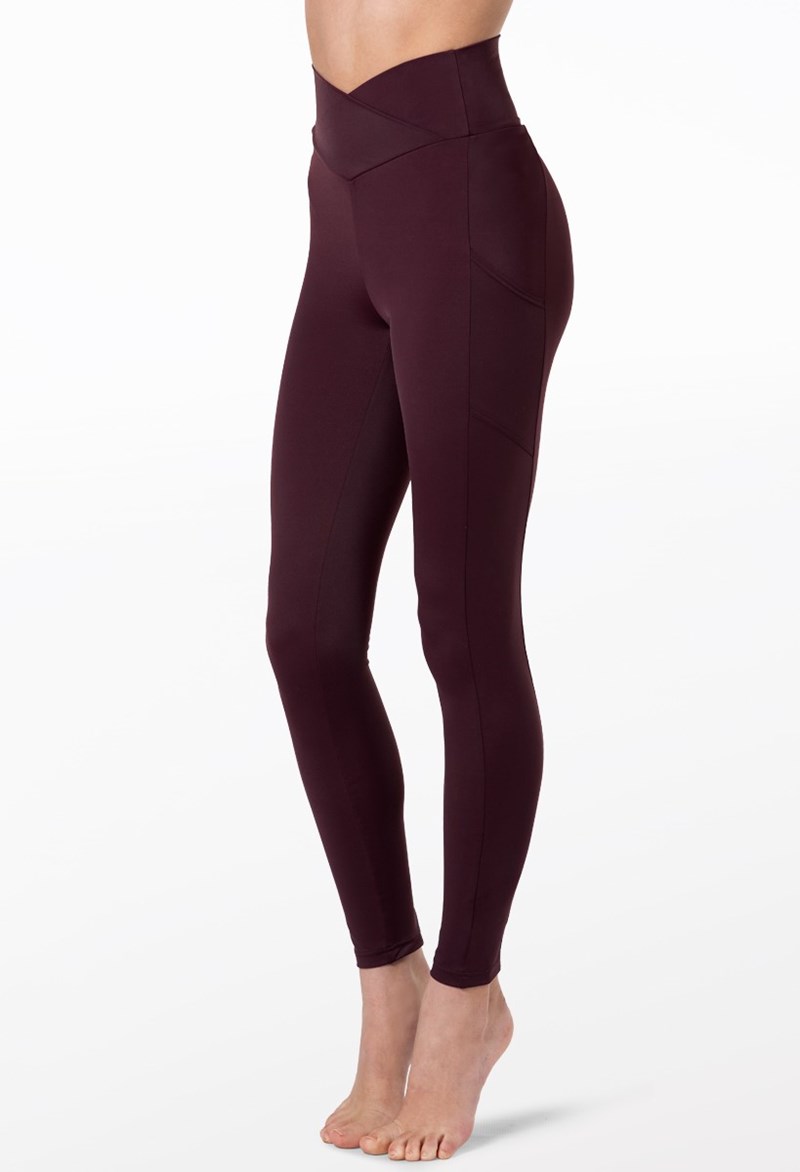 Dance Leggings - Crossover V-Waist Leggings - RAISIN - Large Adult - 14064