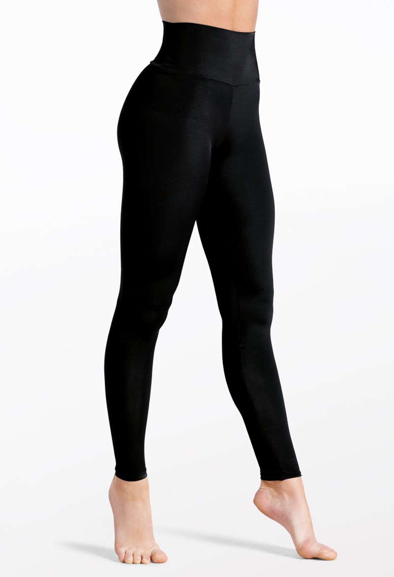 Dance Leggings - Wide Waistband Ankle Leggings - Black - Medium Adult - 14065