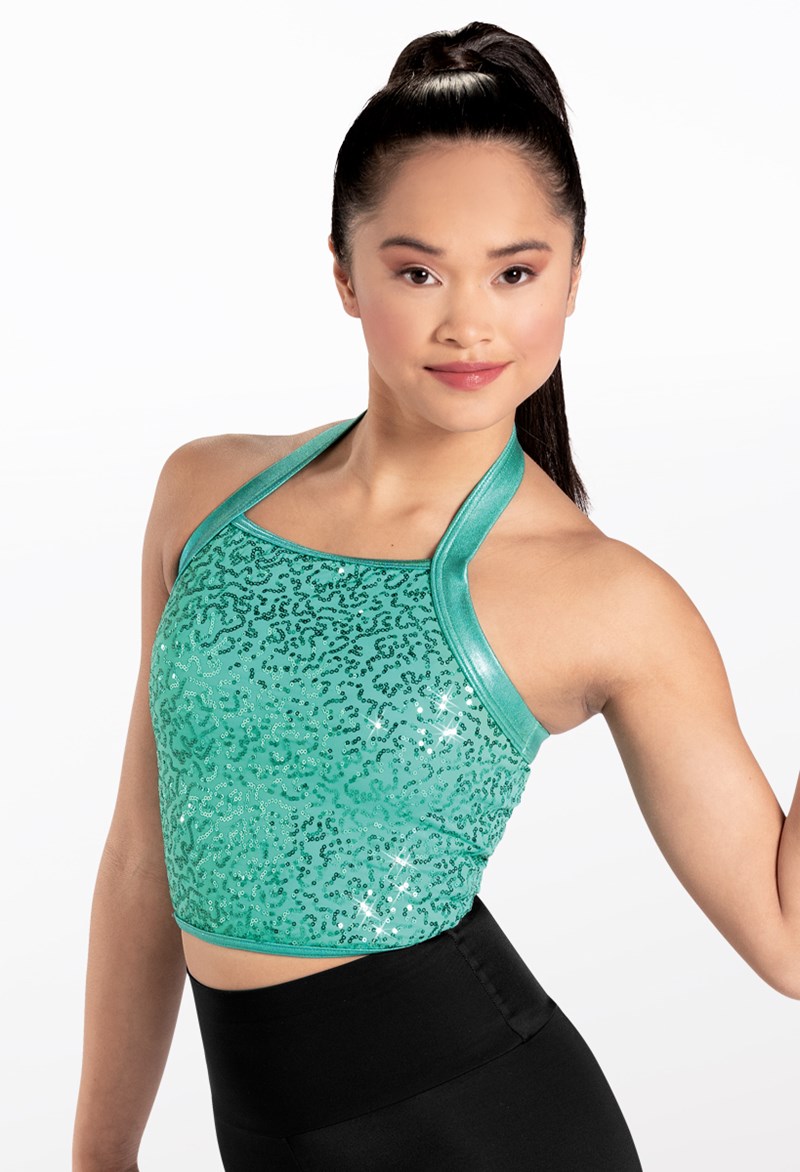 Dance Tops - Cropped Sequin Halter Top - Emerald - Extra Large Adult - 14235
