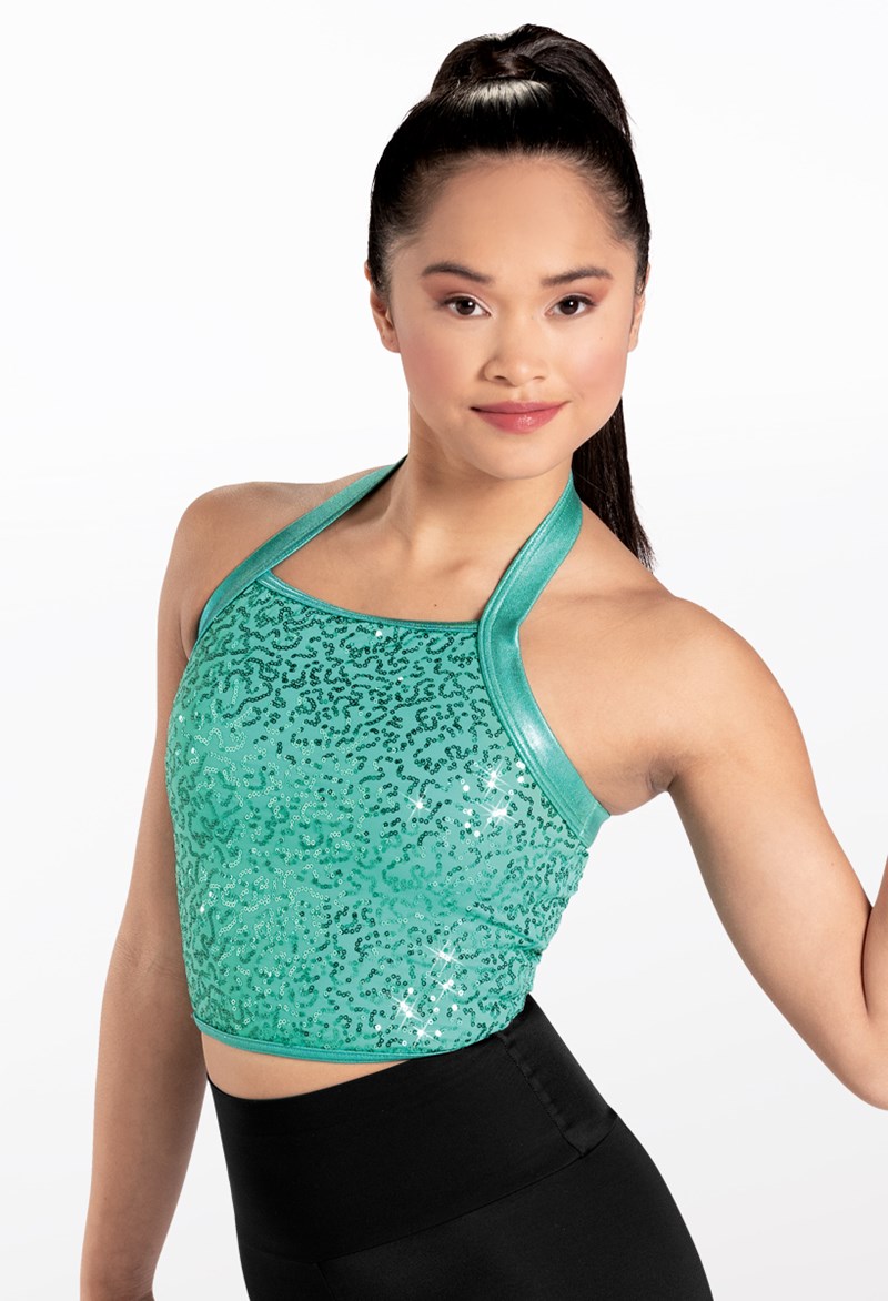 Dance Tops - Cropped Sequin Halter Top - Emerald - Large Adult - 14235