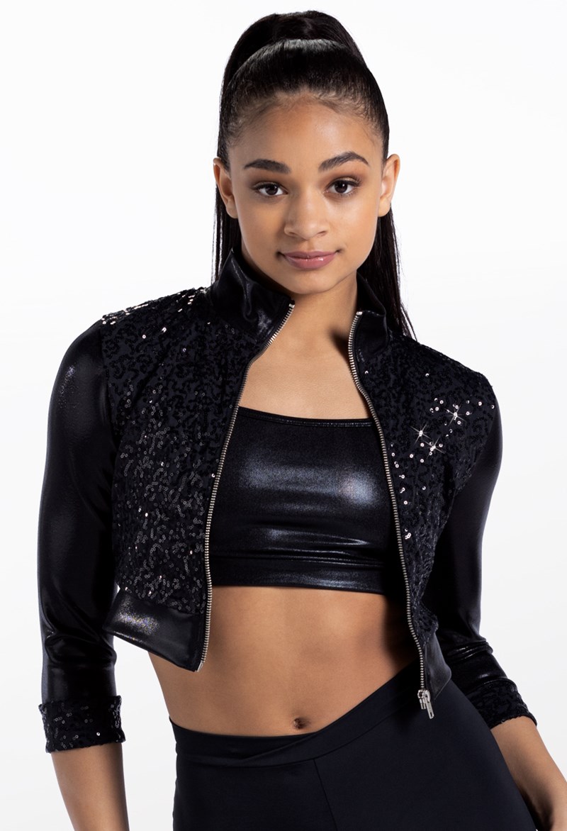 Dance Tops - Cropped Sequin Jacket - Black - Extra Large Adult - 14236