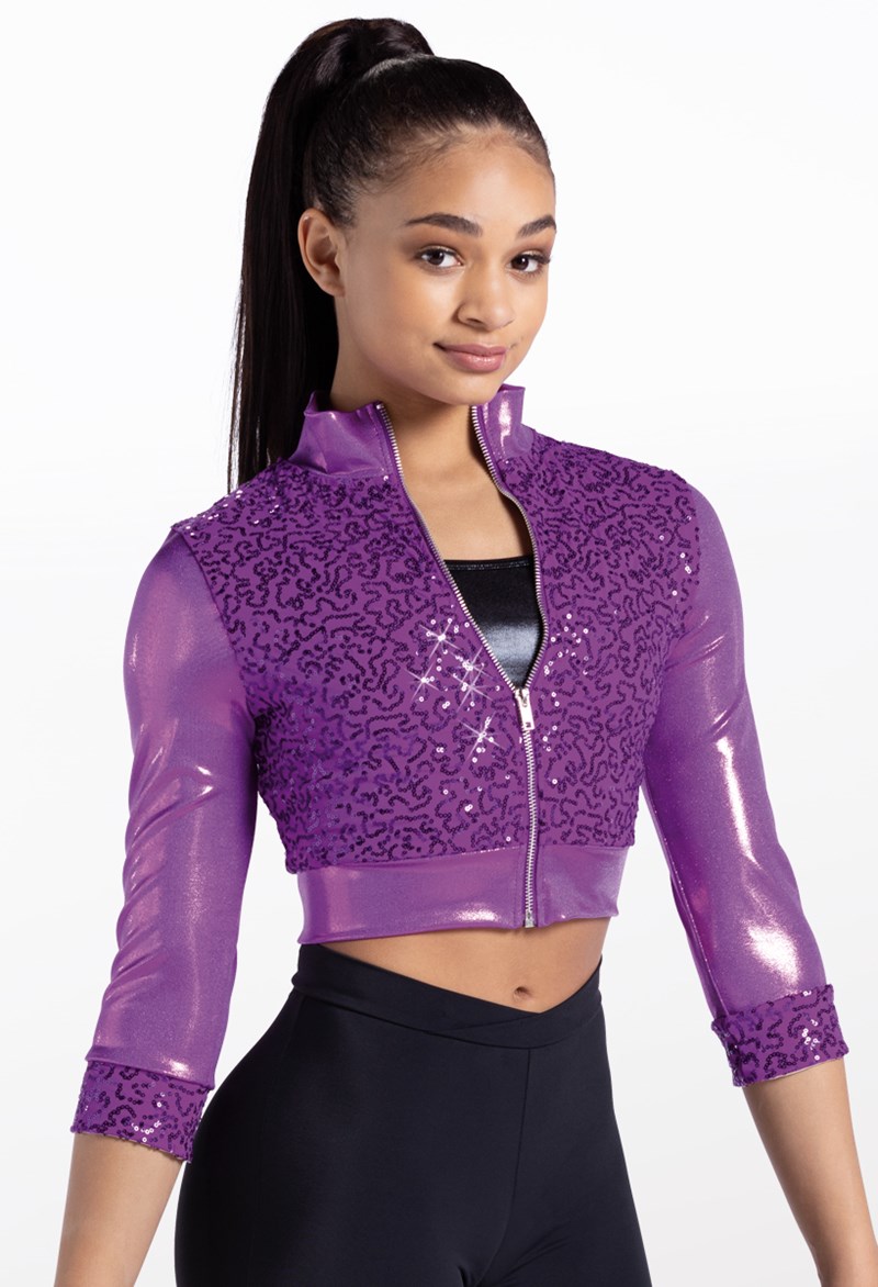 Dance Tops - Cropped Sequin Jacket - ELECTRIC PURPLE - Large Child - 14236