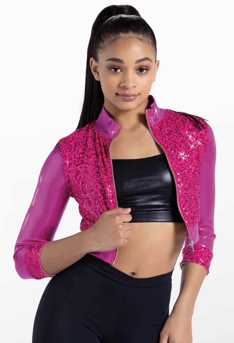 Dance Tops - Cropped Sequin Jacket - Lipstick - Small Child - 14236