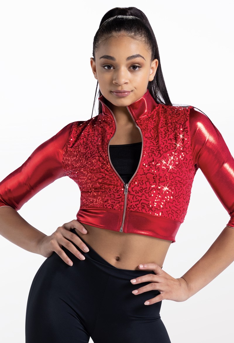 Dance Tops - Cropped Sequin Jacket - Red - Large Adult - 14236