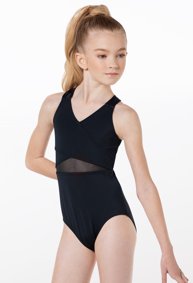 Dance Leotards - Faux Wrap V-Neck Leotard - Black - Medium Adult - 14259