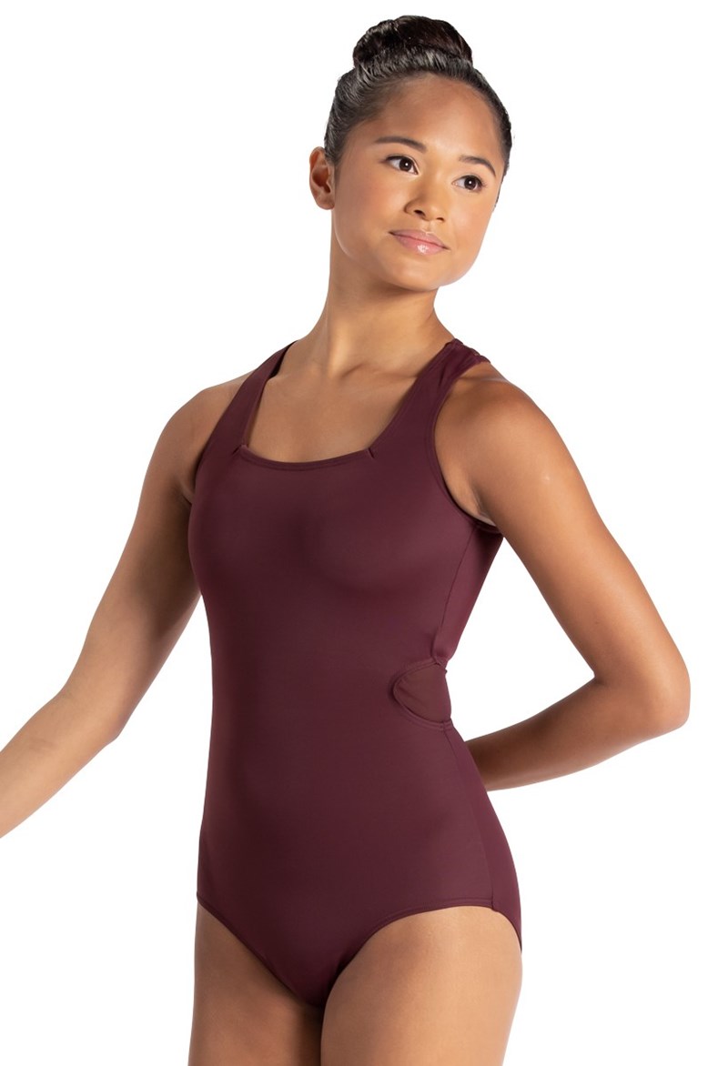 Dance Leotards - Asymmetrical Strappy Leotard - RAISIN - Extra Large Adult - 14261