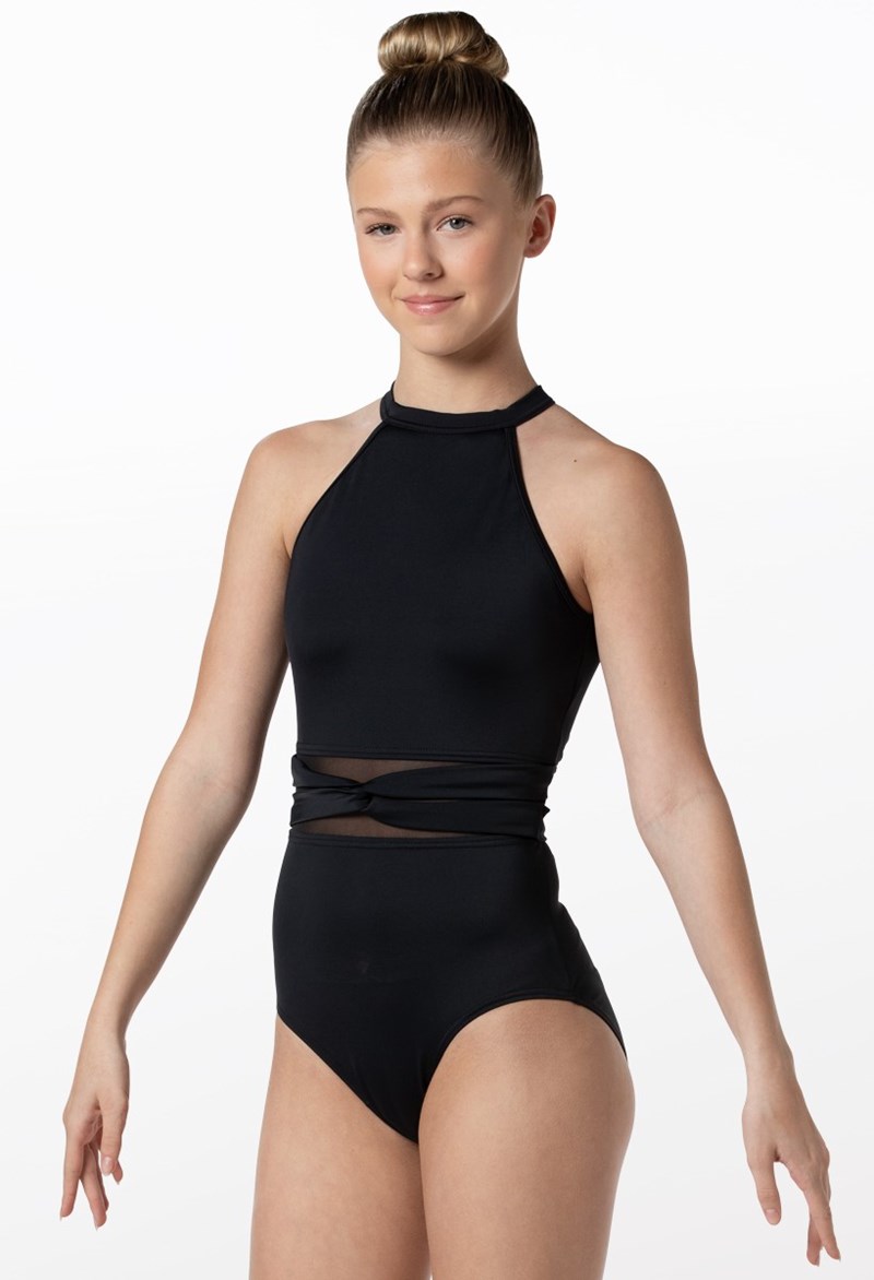 Dance Leotards - Wrapped Mesh Waist Leotard - Black - Large Adult - 14275