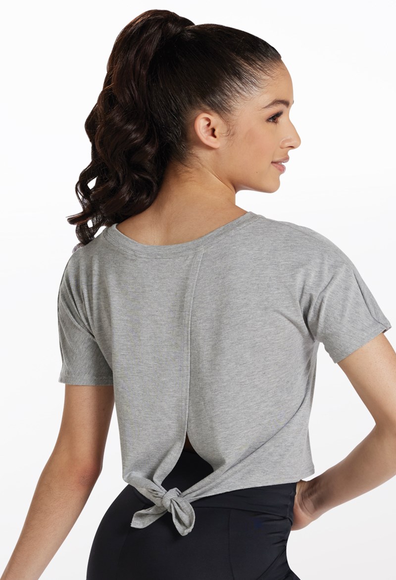 Dance Tops - Cropped Tie Back Tee - Heather Gray - Small Adult - 14277