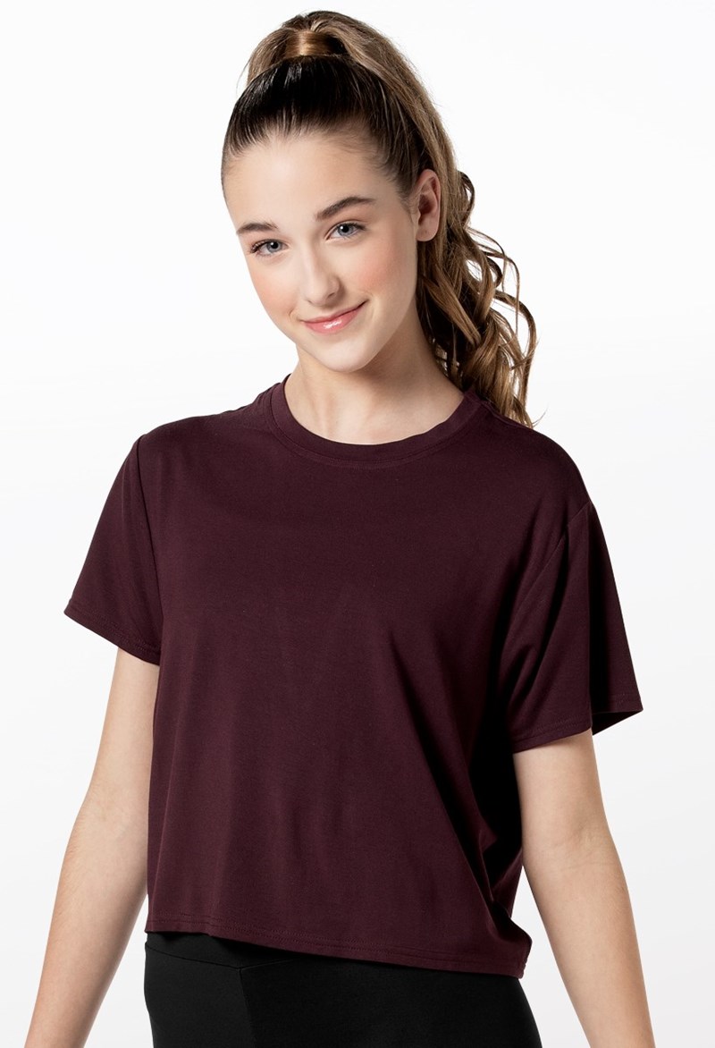 Dance Tops - Cropped Mesh V-Back Tee - RAISIN - Small Adult - 14278
