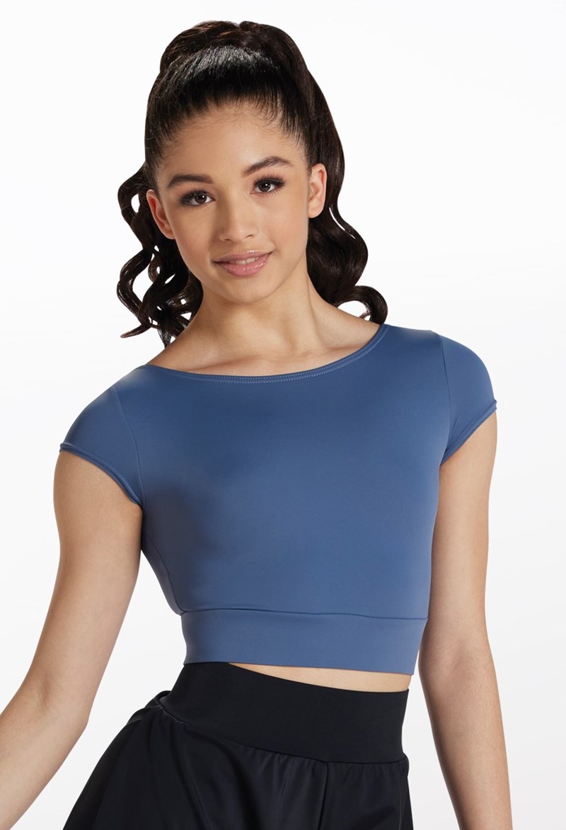Dance Tops - Knotted Bow Back Crop Top - INDIGO - Large Child - 14282