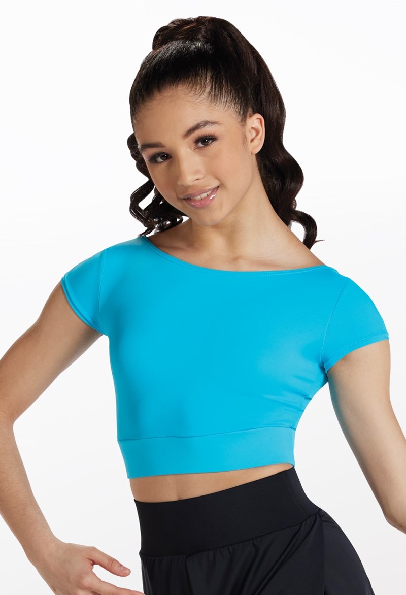 Dance Tops - Knotted Bow Back Crop Top - Turquoise - Large Child - 14282