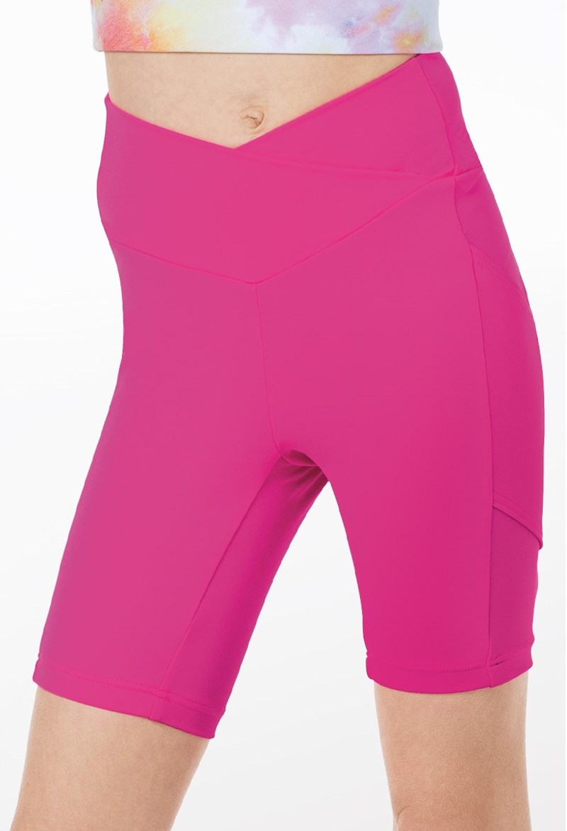 Dance Shorts - V-Waist Pocket Bike Shorts - Cerise - Medium Child - 14287