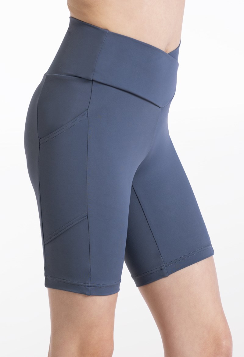 Dance Shorts - V-Waist Pocket Bike Shorts - INDIGO - Extra Small Adult - 14287