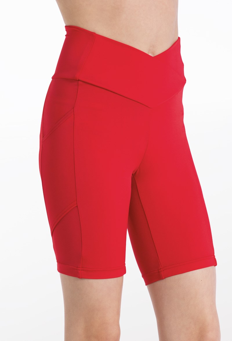 Dance Shorts - V-Waist Pocket Bike Shorts - Red - Large Child - 14287