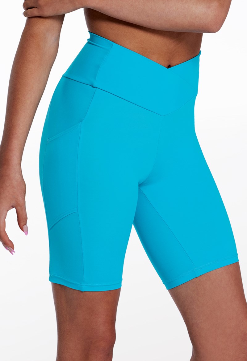 Dance Shorts - V-Waist Pocket Bike Shorts - Turquoise - Intermediate Child - 14287