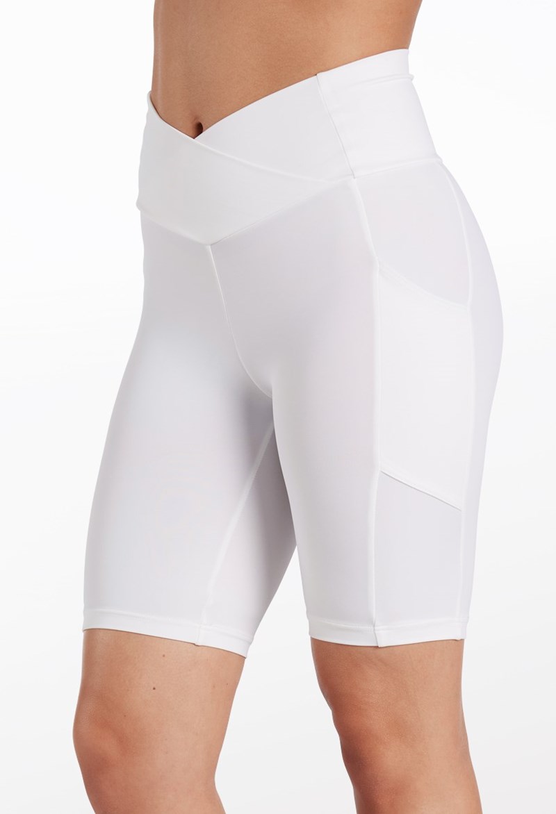Dance Shorts - V-Waist Pocket Bike Shorts - White - Large Adult - 14287