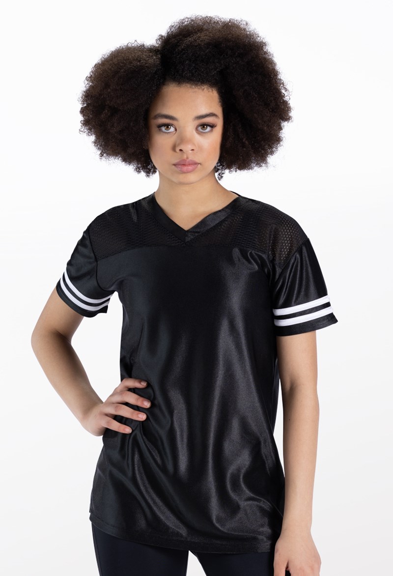 Dance Tops - V-Neck Football Jersey - Black - Large Adult - 14322