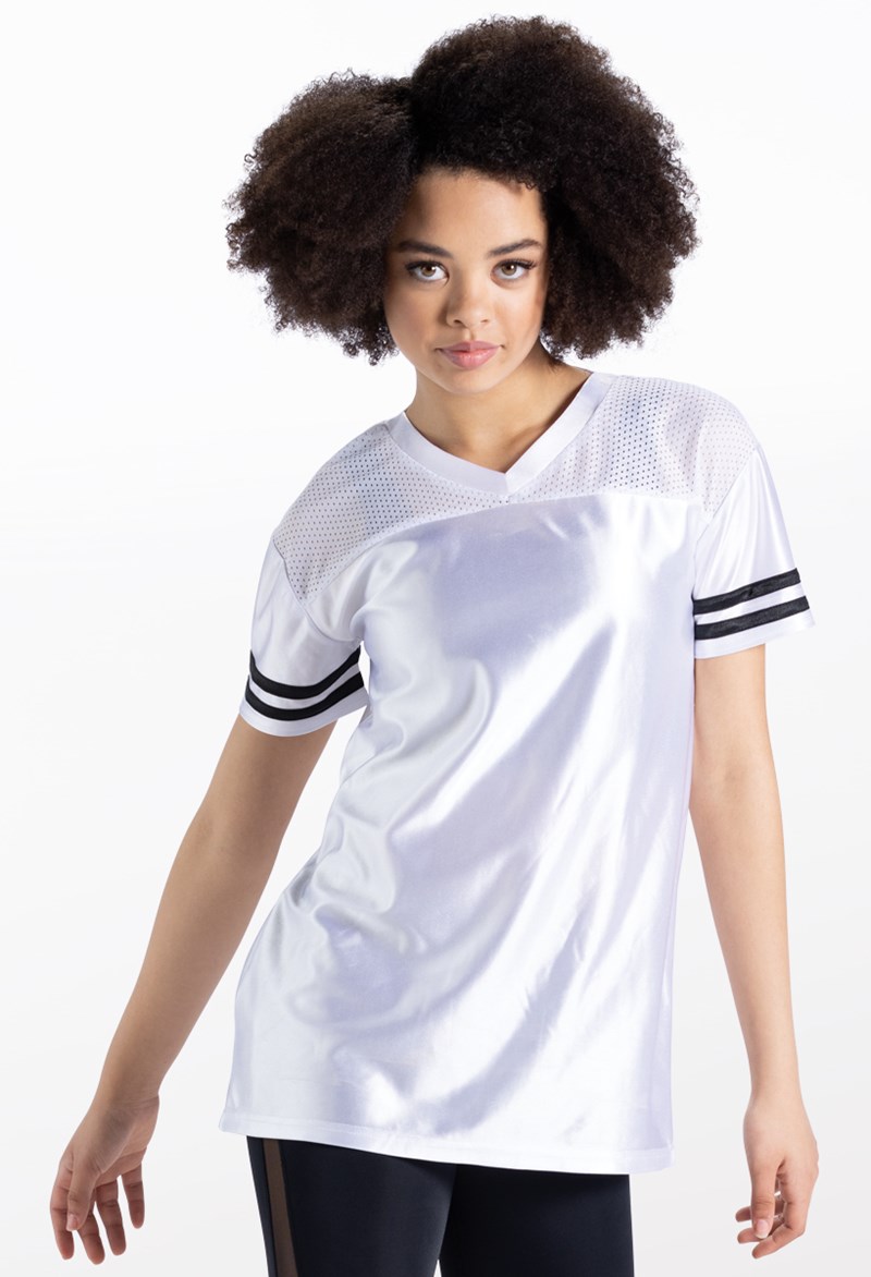 Dance Tops - V-Neck Football Jersey - White - Large Adult - 14322