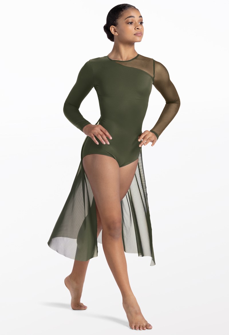 Dance Leotards - Long Sleeve Back Panel Leotard - Olive - Large Child - 14423