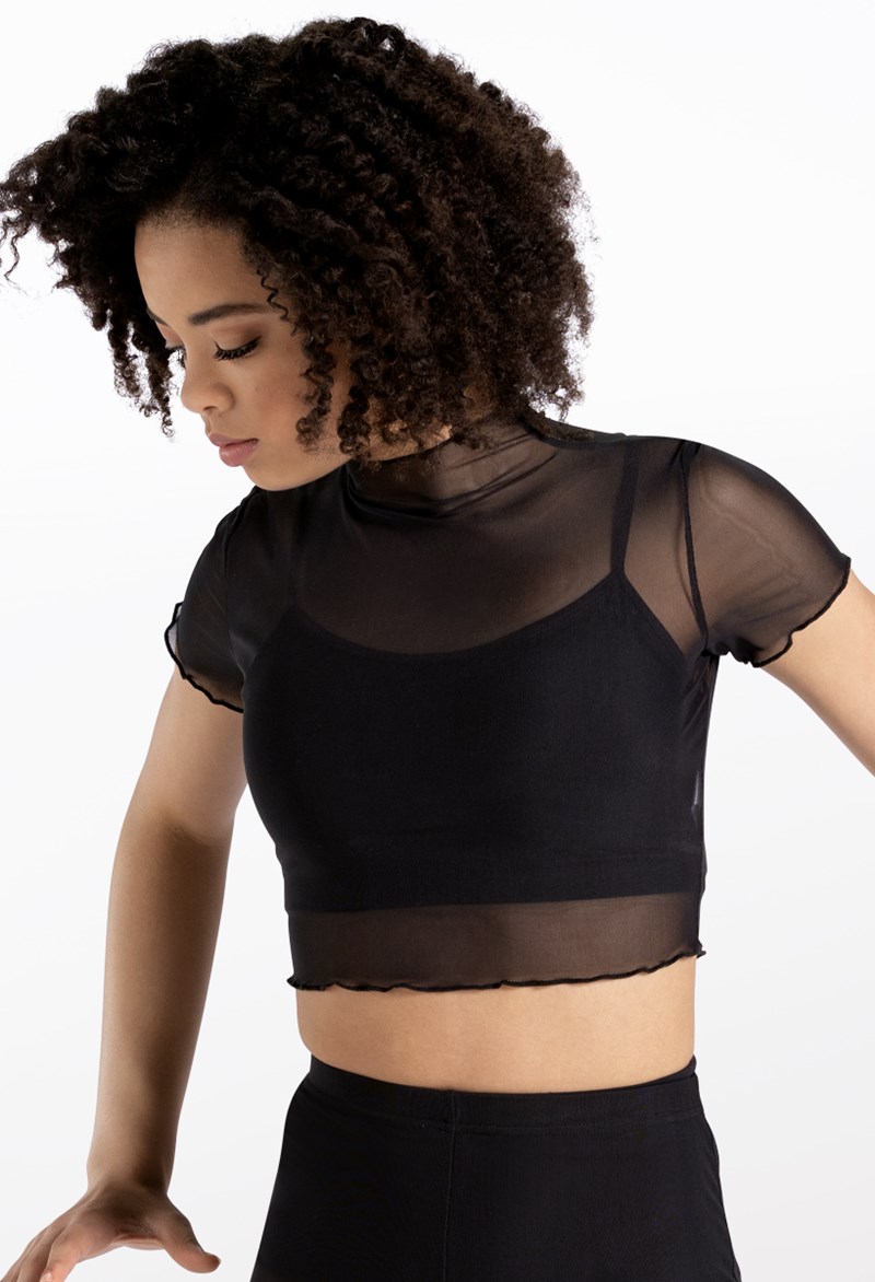 Dance Tops - Cropped Power Mesh Tee - Black - Large Child - 14428