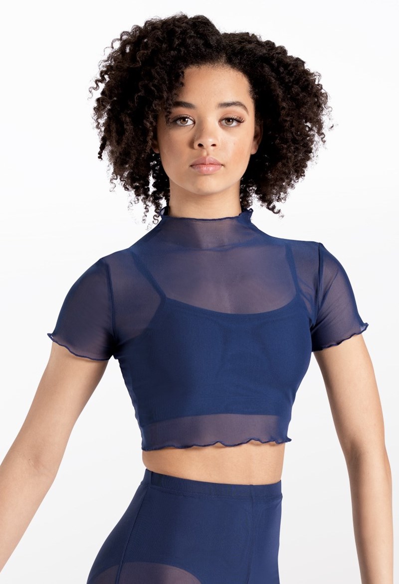 Dance Tops - Cropped Power Mesh Tee - Navy - Large Adult - 14428