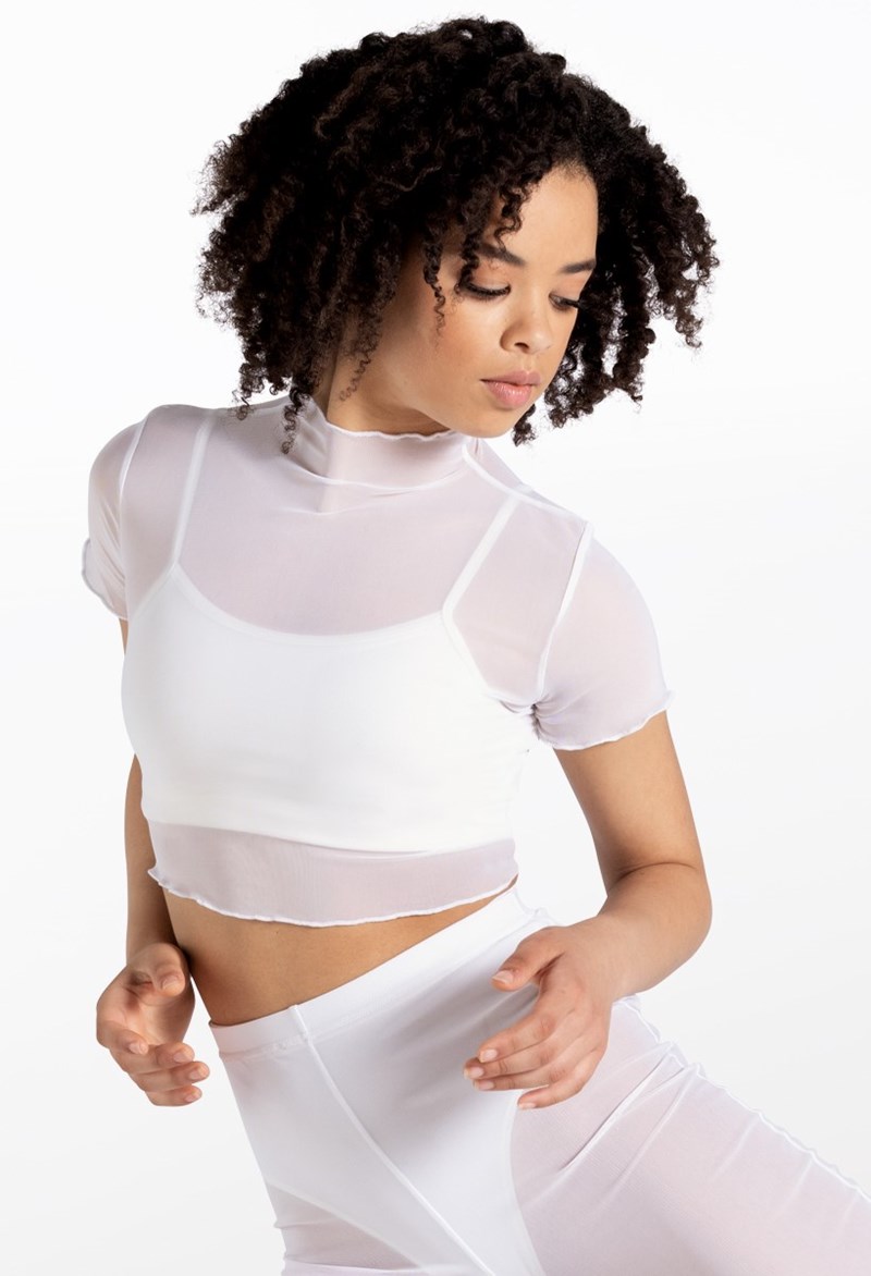 Dance Tops - Cropped Power Mesh Tee - White - Large Adult - 14428