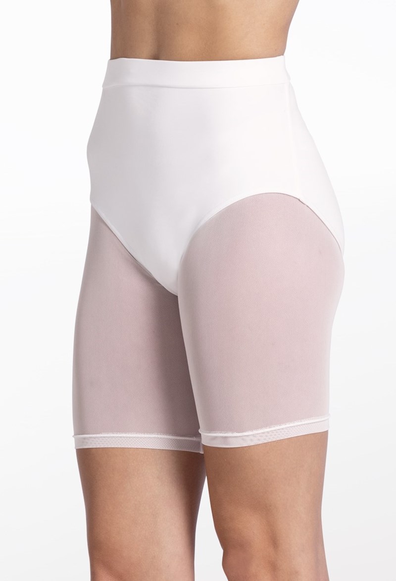 Dance Shorts - Power Mesh Biker Shorts - White - Large Child - 14429
