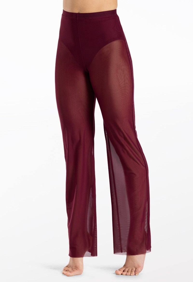 Dance Leggings - Power Mesh Wide Leg Pants - Black Cherry - Large Adult - 14430