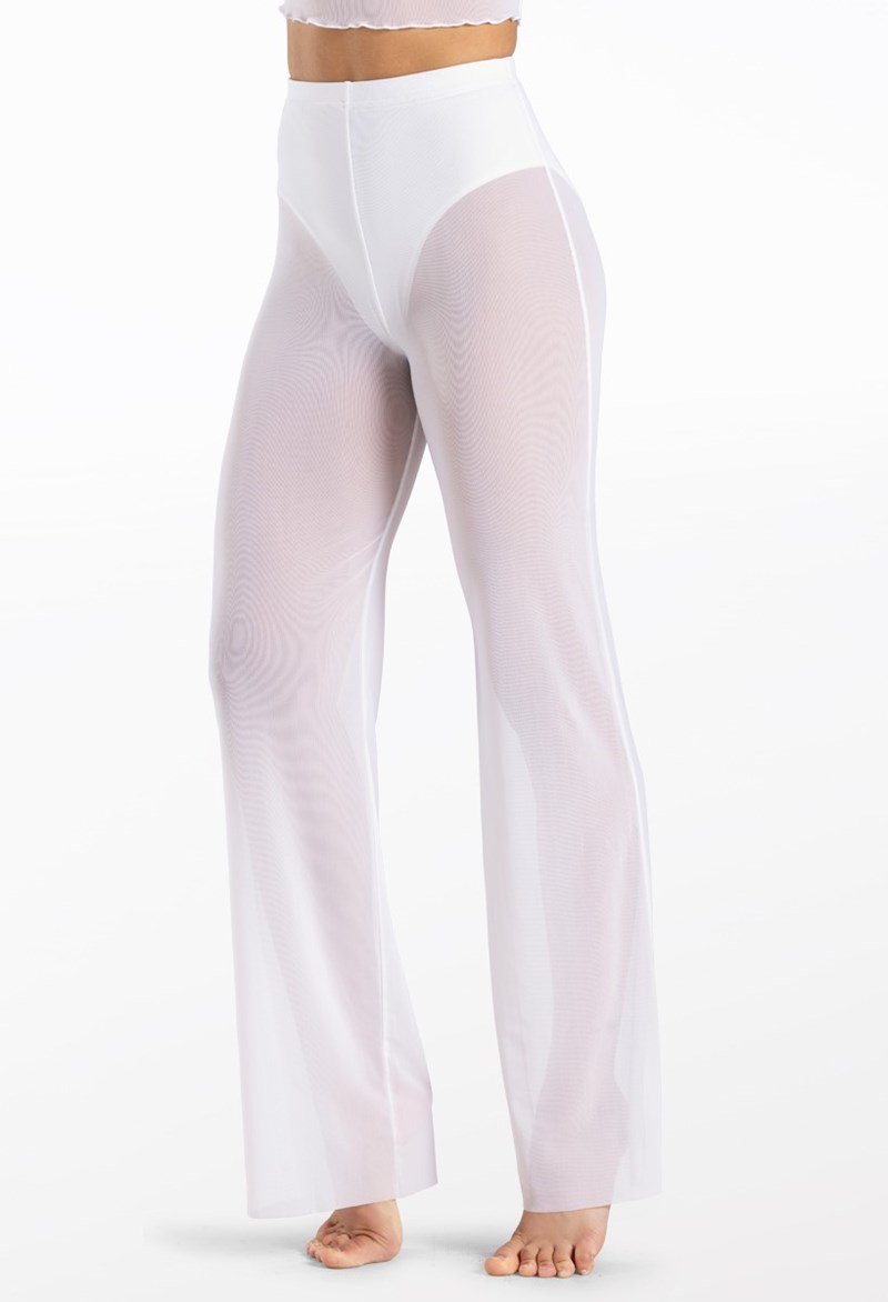 Dance Leggings - Power Mesh Wide Leg Pants - White - Large Adult - 14430