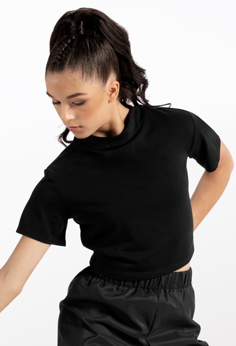 Dance Tops - High Neck Cropped Tee - Black - Large Child - 14542