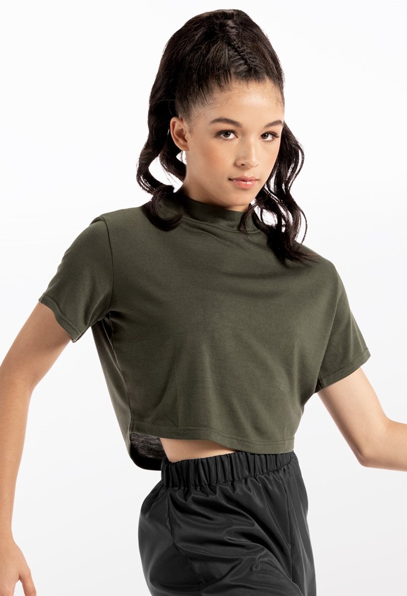 Dance Tops - High Neck Cropped Tee - Olive - Extra Large Adult - 14542