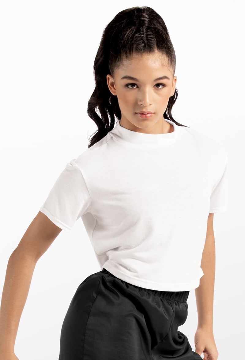 Dance Tops - High Neck Cropped Tee - White - Medium Adult - 14542