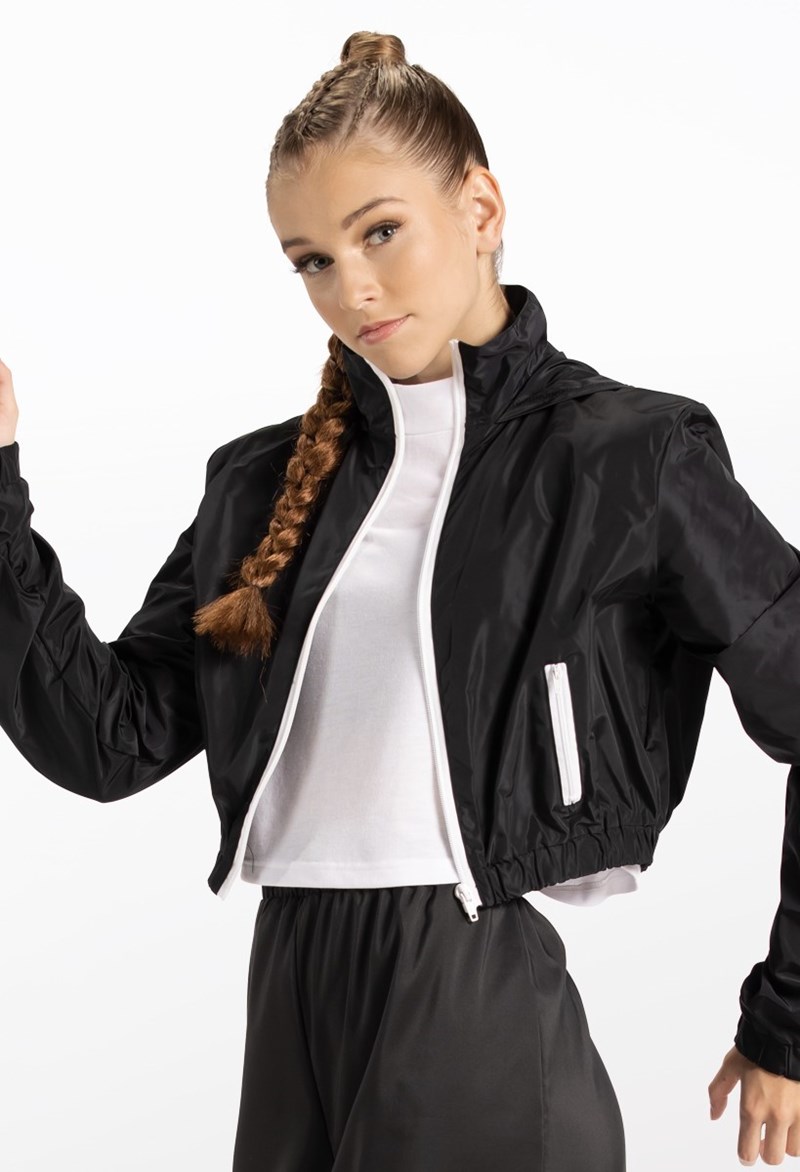 Dance Tops - Zip-Up Hooded Windbreaker - Black - Large Adult - 14544