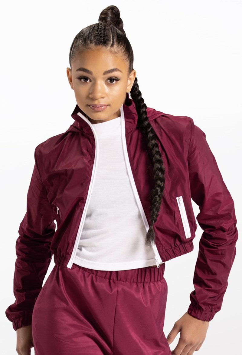 Dance Tops - Zip-Up Hooded Windbreaker - Black Cherry - Extra Large Adult - 14544