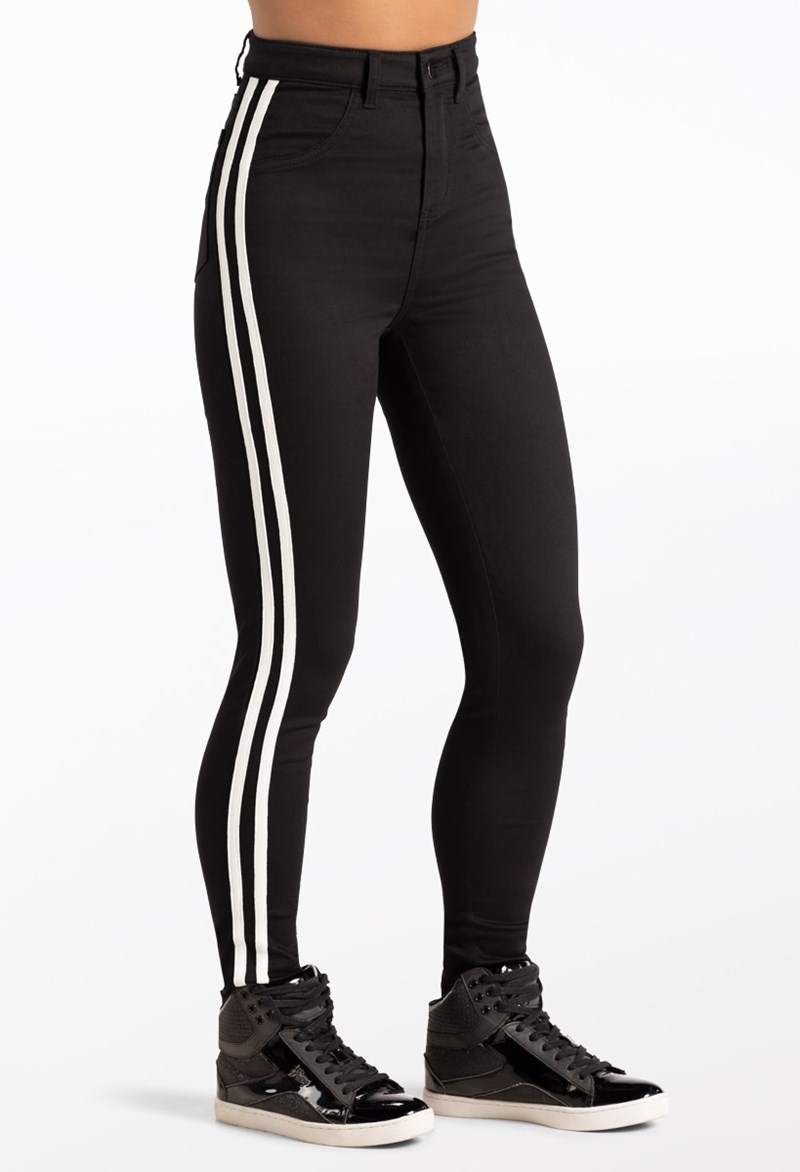 Dance Pants - Sporty Striped Jeggings - Black - Medium Adult - 14547