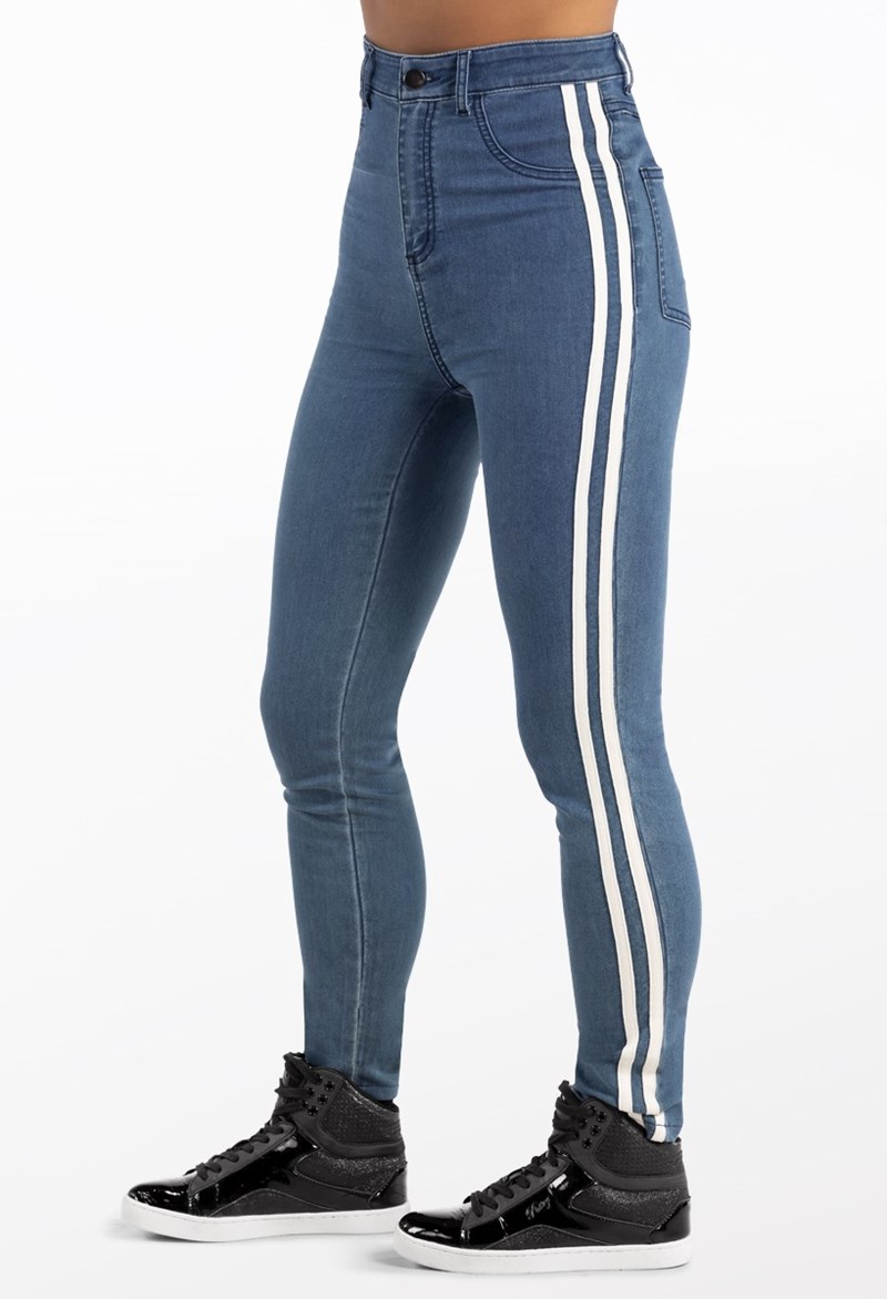 Dance Pants - Sporty Striped Jeggings - Denim - Small Adult - 14547