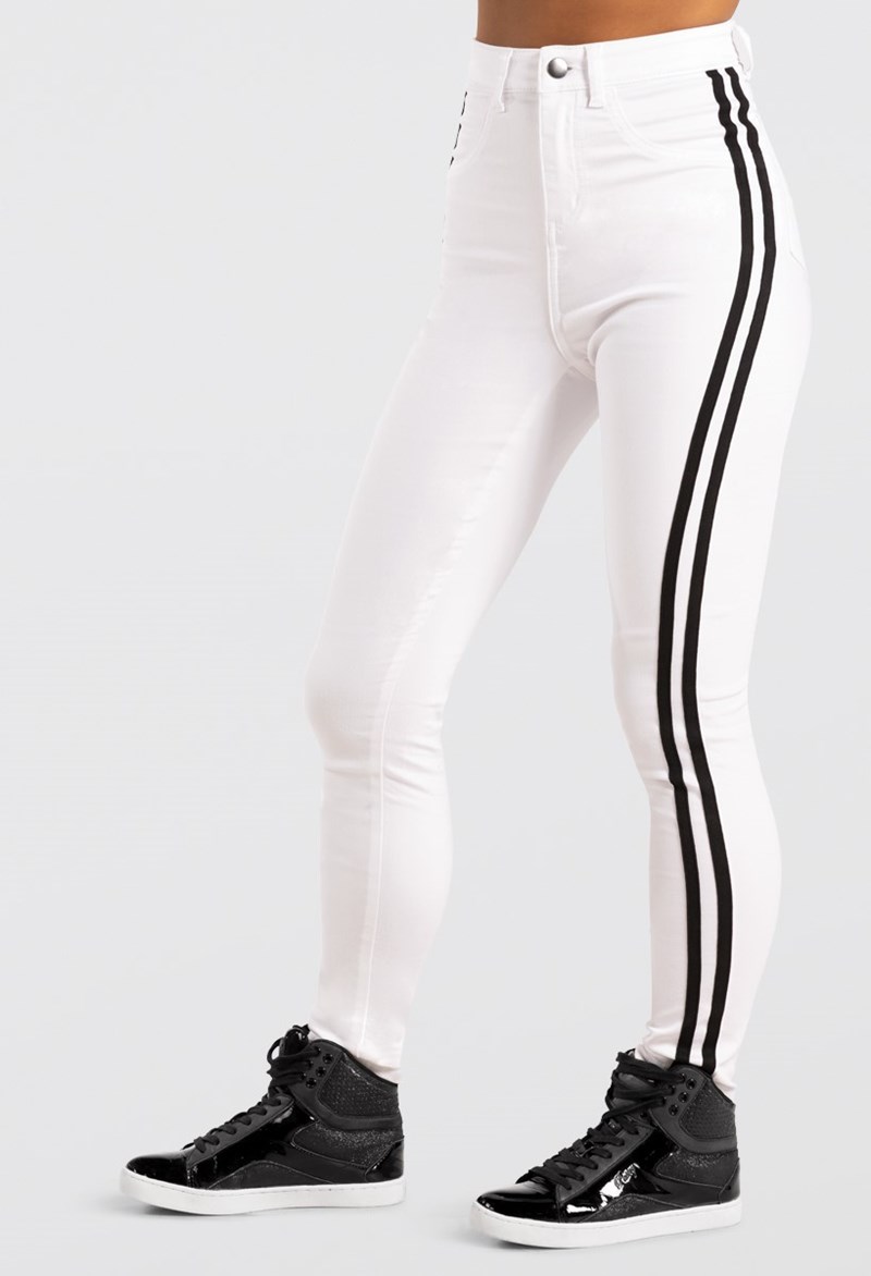 Dance Pants - Sporty Striped Jeggings - White - Medium Adult - 14547