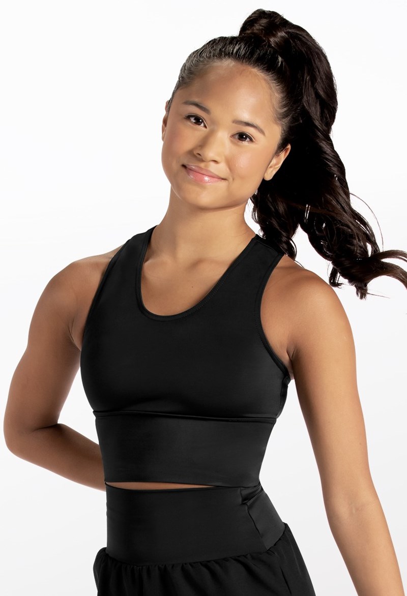 Dance Tops - Longline Racerback Crop Top - Black - Large Child - 14599