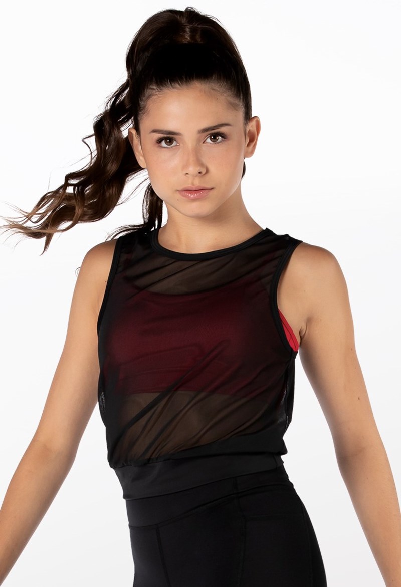 Dance Tops - Power Mesh Cropped Tank - Black - Extra Small Adult - 14607