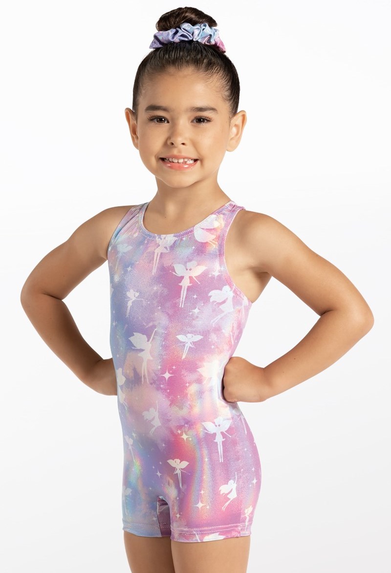 Gymnastic Leotards - Metallic Prints Biketard - FAIRY MULTI - Extra Large Child - 14611