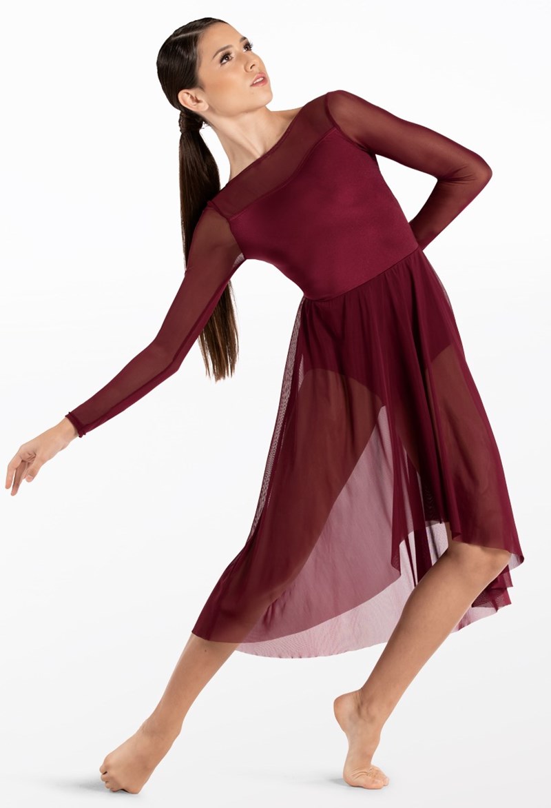 Dance Dresses - Mesh High-Low Midi Dress - Black Cherry - Large Adult - 14614