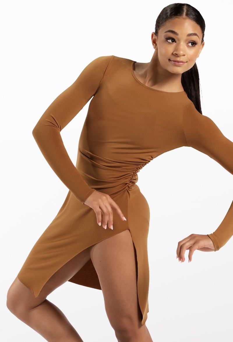 Dance Dresses - Ruched Matte Jersey Overdress - Camel - Large Adult - 14624