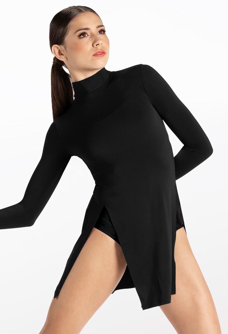 Dance Dresses - Matte Jersey Side Slit Dress - Black - Medium Adult - 14625