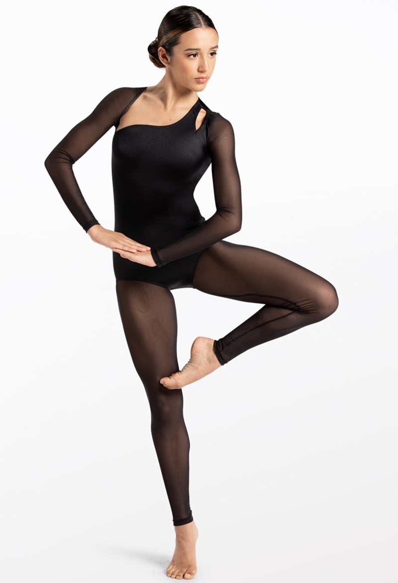 Dance Leotards - Asymmetrical Neckline Unitard - Black - Medium Adult - 14629