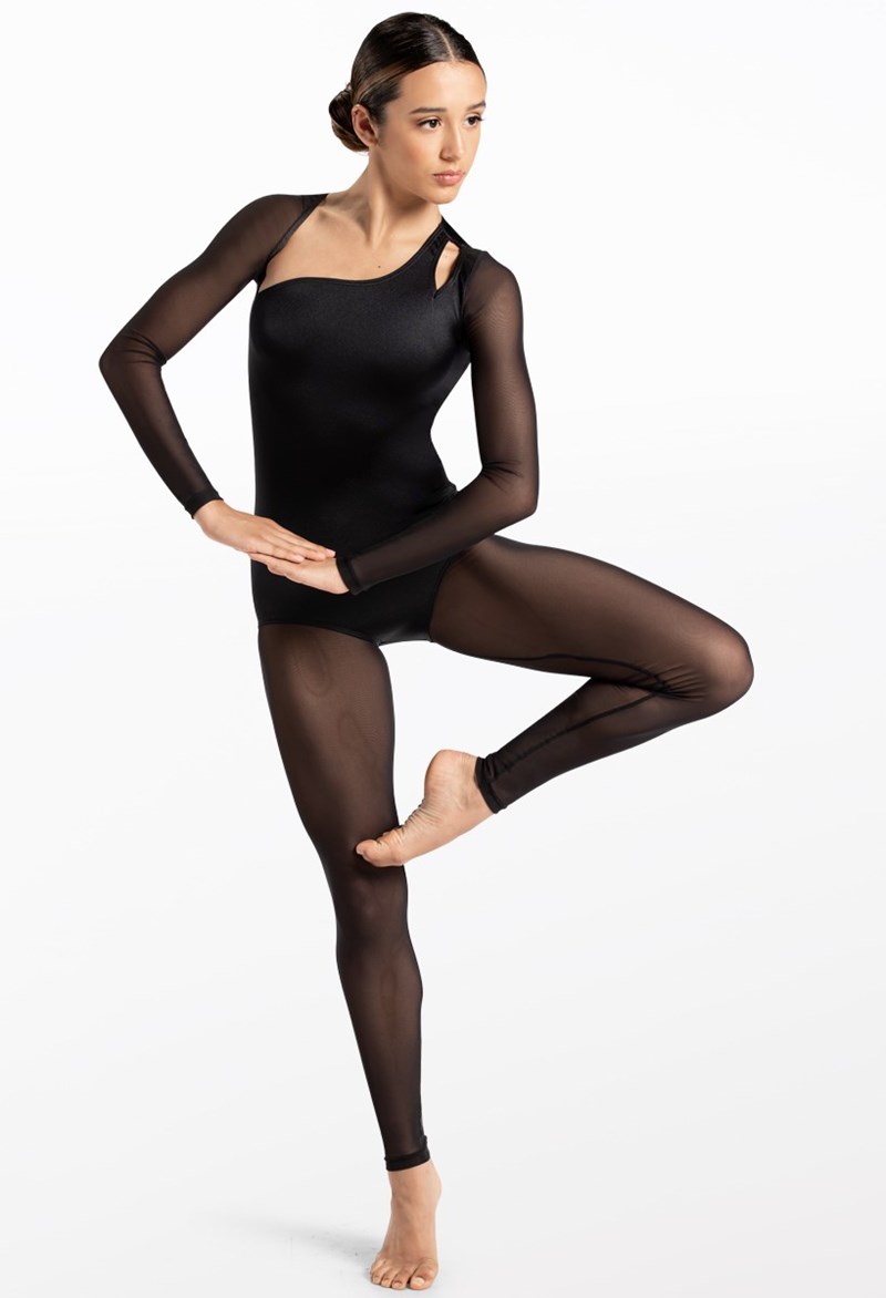 Dance Leotards - Asymmetrical Neckline Unitard - Black - Small Adult - 14629