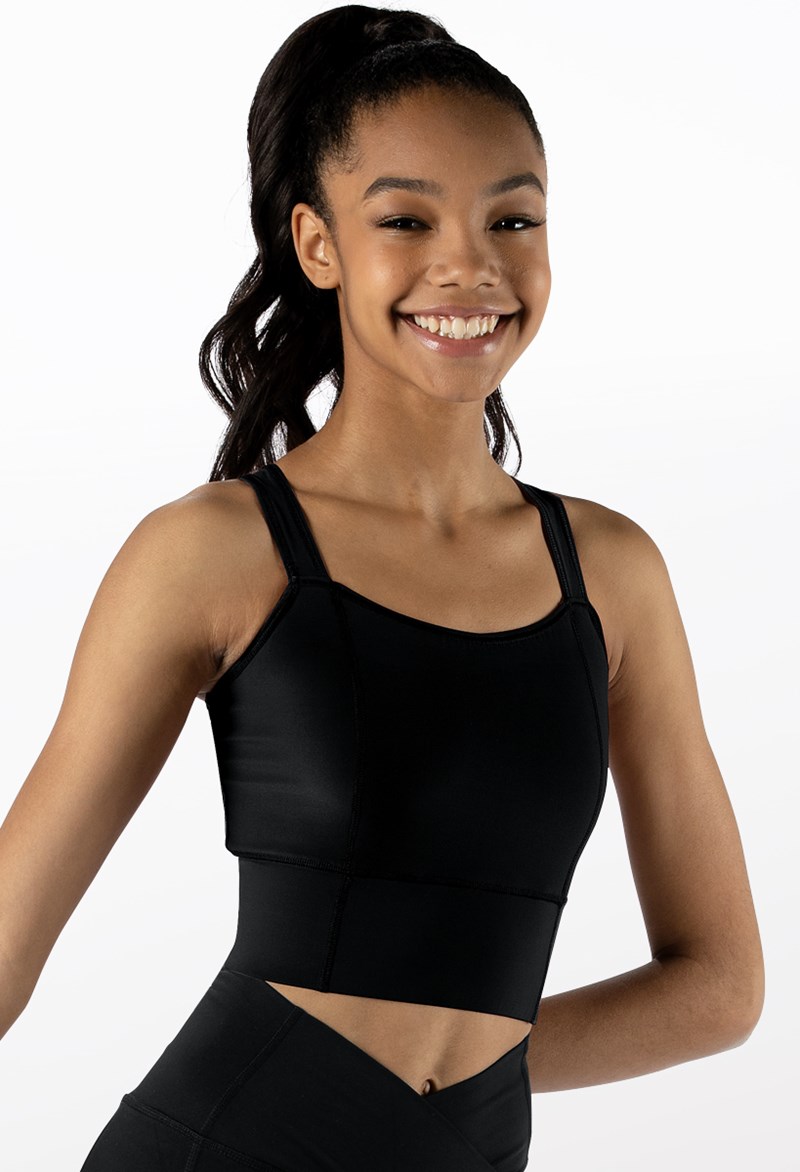 Dance Tops - FlexTek Longer Length Crop Top - Black - Large Child - 14775