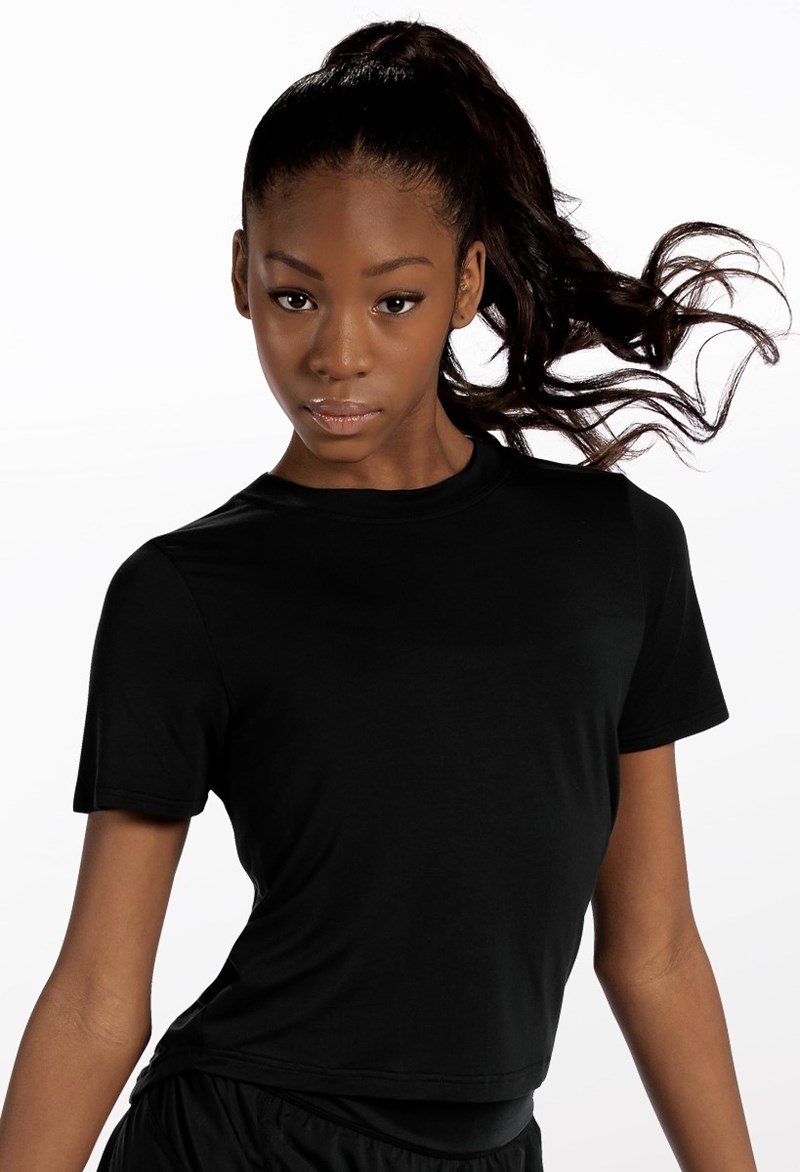 Dance Tops - Ruched Back Drawstring Tee - Black - Medium Adult - 14791