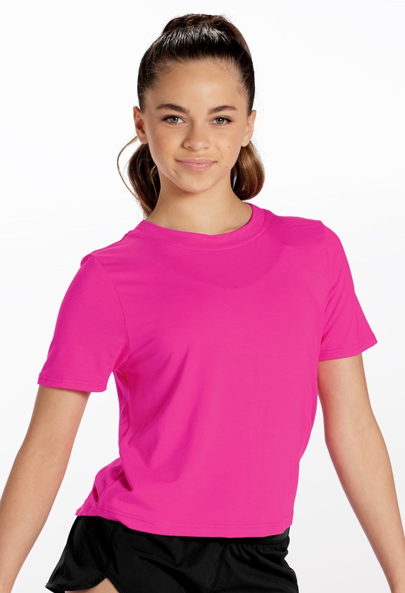 Dance Tops - Ruched Back Drawstring Tee - Cerise - Large Adult - 14791